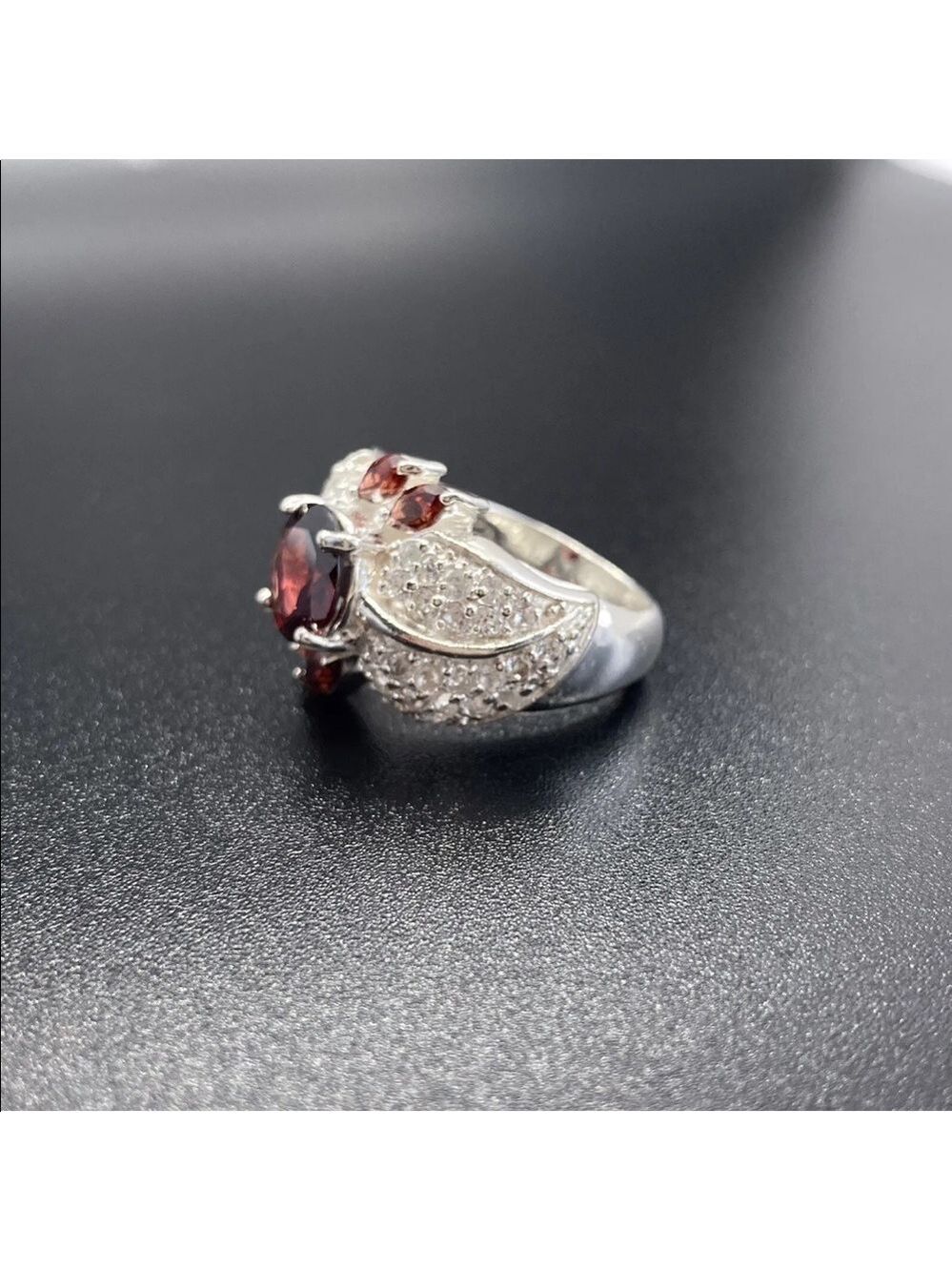 Garnet & White Topaz Sterling Silver Cocktail Ring - Picture 4 of 9